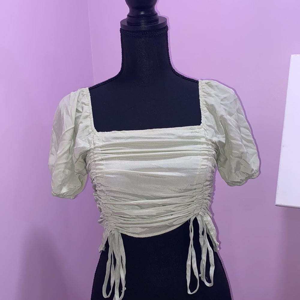 Womens green xs crop top/tie up shirt